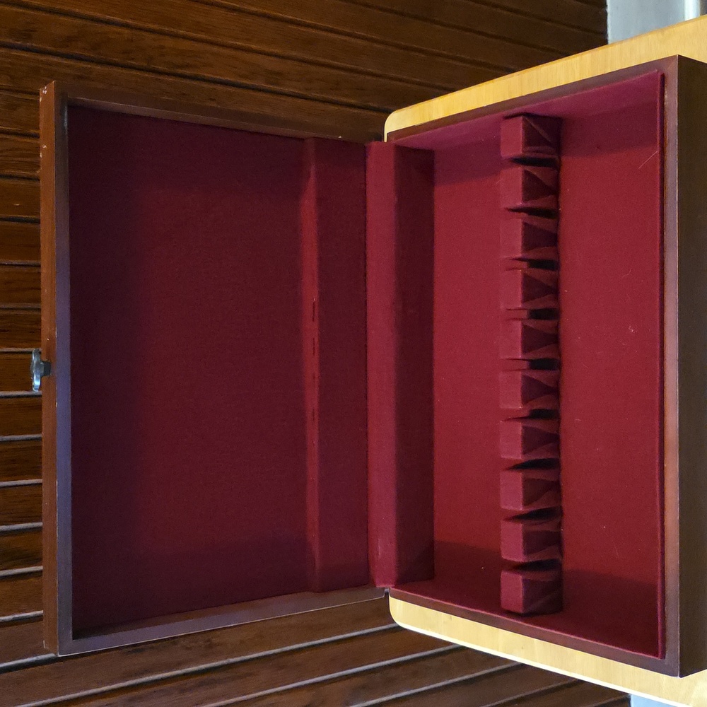 Well Loved Wooden Silverware Storage Box Red Velvet Lined